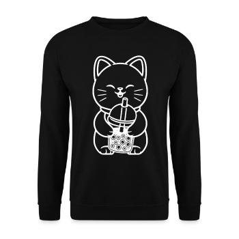 Bubble Tea Katze Cute Boba Cat - Unisex Pullover - Schwarz - Vorne - Alina (178cm) & Michal (187cm)