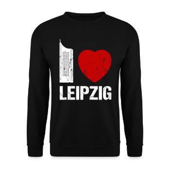 I love Leipzig Skyline Hochhaus Stadt Leipzig - Unisex Pullover - Schwarz - Vorne - Alina (178cm) & Michal (187cm)