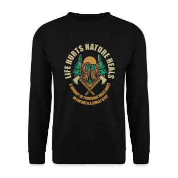 Life Hurts Nature Heals - Unisex Sweatshirt - black - Front - Alina (178cm) & Michal (187cm)