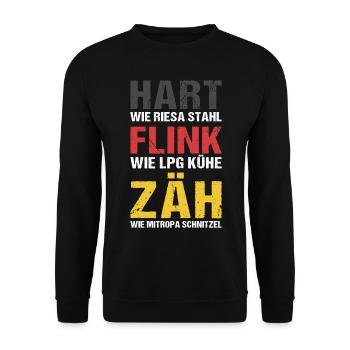 Hart wie Riesa Stahl Ossi DDR Ostdeutschland - Unisex Pullover - Schwarz - Vorne - Alina (178cm) & Michal (187cm)