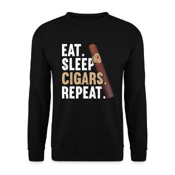 Eat Sleep Cigar Repeat - Unisex Pullover - Schwarz - Vorne - Alina (178cm) & Michal (187cm)