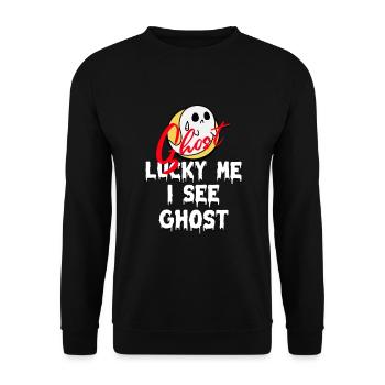 Ghost Cute Street Cool Cartoon - Unisex Pullover - Schwarz - Vorne - Alina (178cm) & Michal (187cm)
