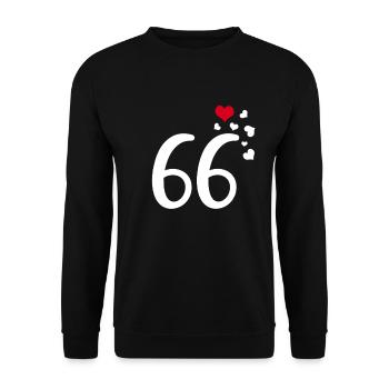 66. Geburtstag Jubiläum Herzen 66 - Unisex Pullover - Schwarz - Vorne - Alina (178cm) & Michal (187cm)