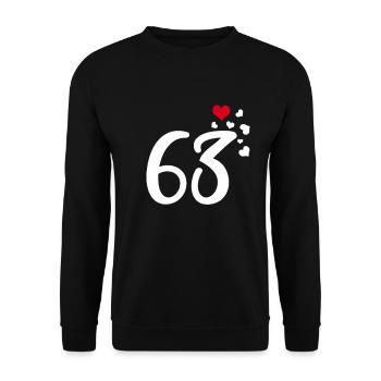 63. Geburtstag Jubiläum Herzen 63 - Unisex Pullover - Schwarz - Vorne - Alina (178cm) & Michal (187cm)
