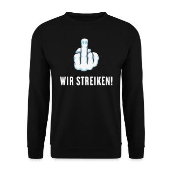 Stinkefinger – Wir Streiken! (Streik Streikposten) - Unisex Pullover - Schwarz - Vorne - Alina (178cm) & Michal (187cm)