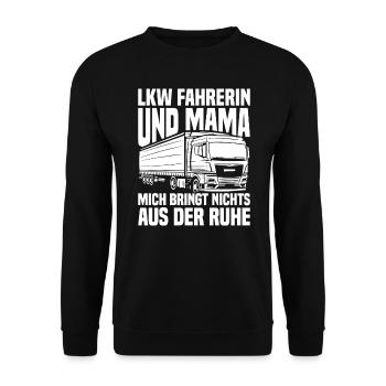 LKW Fahrerin Mama LKW Fahrer Lastkraftwagenfahrer - Unisex Pullover - Schwarz - Vorne - Alina (178cm) & Michal (187cm)
