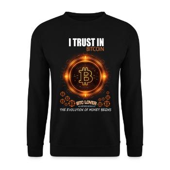 I TRUST IN BITCOIN BTC EVOLUTION OF MONEY BEGINS - Unisex Pullover - Schwarz - Vorne - Alina (178cm) & Michal (187cm)