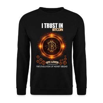 ICH VERTRAUE AUF BITCOIN BTC EVOLUTION DES GELDES - Unisex Pullover - Schwarz - Vorne - Alina (178cm) & Michal (187cm)