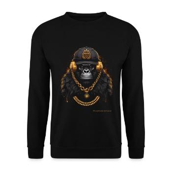 DJ MONKEY MONKEY WITH HEADPHONES AND GOLD CHAIN - Unisex Sweatshirt - black - Front - Alina (178cm) & Michal (187cm)