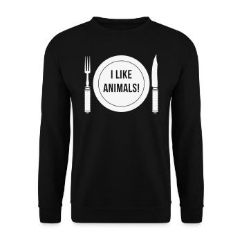 I Like Animals! (Fork / Knife / Plate / White) - Unisex Sweatshirt - black - Front - Alina (178cm) & Michal (187cm)