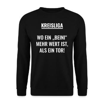 Wo ein Beini mehr wert ist, als ein Tor - Unisex Pullover - Schwarz - Vorne - Alina (178cm) & Michal (187cm)