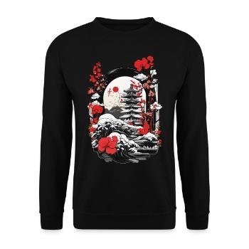 Japanese Mountain Flower Dojo - Unisex Sweatshirt - black - Front - Alina (178cm) & Michal (187cm)