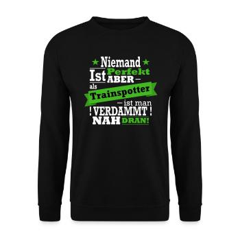 Trainspotter, Eisenbahn und Zug Fan - Unisex Pullover - Schwarz - Vorne - Alina (178cm) & Michal (187cm)