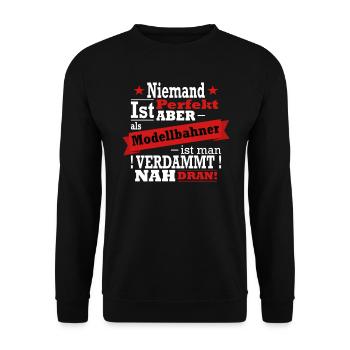Modellbahner, Eisenbahn und Zug Fan - Unisex Pullover - Schwarz - Vorne - Alina (178cm) & Michal (187cm)