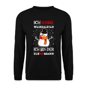 Ich hasse Weihnachten, Schnömann - Unisex Pullover - Schwarz - Vorne - Alina (178cm) & Michal (187cm)