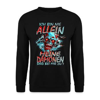 ICH BIN NIE ALLEIN - MEINE DÄMONEN SIND BEI MIR - Unisex Pullover - Schwarz - Vorne - Alina (178cm) & Michal (187cm)