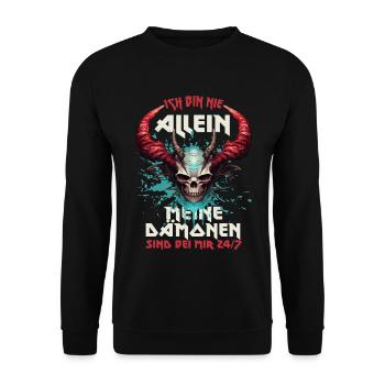 ICH BIN NIE ALLEIN - MEINE DÄMONEN SIND BEI MIR - Unisex Pullover - Schwarz - Vorne - Alina (178cm) & Michal (187cm)