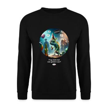 Frag mich mal was gestern war Chamäleon - Unisex Pullover - Schwarz - Vorne - Alina (178cm) & Michal (187cm)