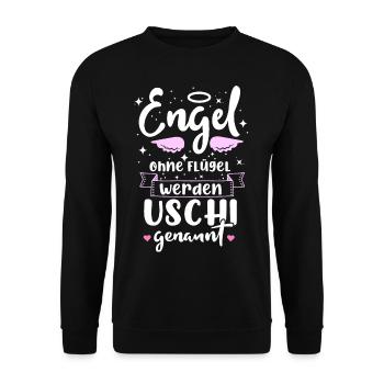 Engel Ohne Flügel Werden Uschi Genannt - Unisex Pullover - Schwarz - Vorne - Alina (178cm) & Michal (187cm)