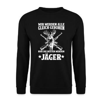 Jäger Jagd Jagdschein Jägerin Jagdbekleidung - Unisex Pullover - Schwarz - Vorne - Alina (178cm) & Michal (187cm)