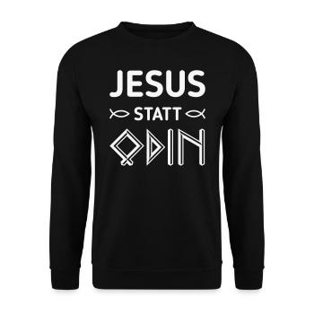 Jesus Statt Odin (Gegen Rechts / White) - Unisex Pullover - Schwarz - Vorne - Alina (178cm) & Michal (187cm)