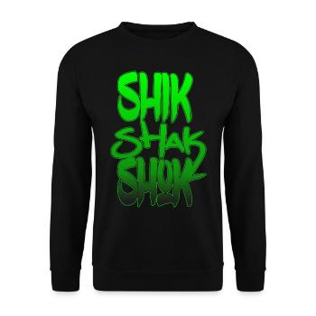 Shik Shak Shok grüne Buchstaben im Graffiti-Stil - Unisex Pullover - Schwarz - Vorne - Alina (178cm) & Michal (187cm)