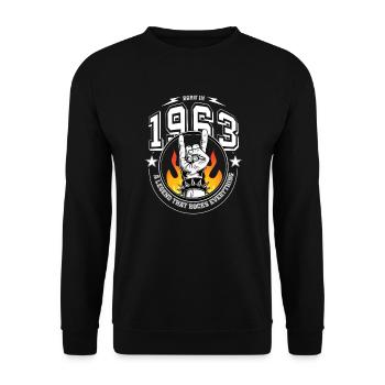 1963 Geburtstag, rockt alles - Unisex Pullover - Schwarz - Vorne - Alina (178cm) & Michal (187cm)