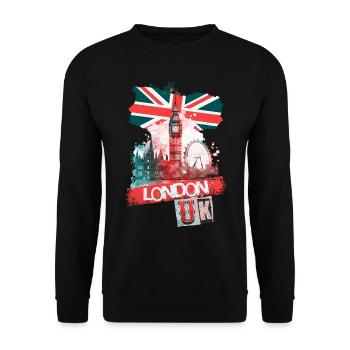 London England Stadt Skyline Big Ben Bunt Splash - Unisex Pullover - Schwarz - Vorne - Alina (178cm) & Michal (187cm)