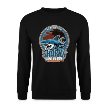 Haie machen mich glücklich. Aquaholic Design - Unisex Pullover - Schwarz - Vorne - Alina (178cm) & Michal (187cm)