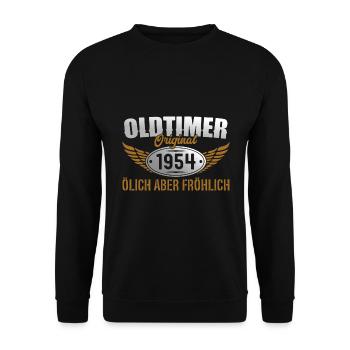 Oldtimer 1954 Geboren Geschenk Geburtstag - Unisex Pullover - Schwarz - Vorne - Alina (178cm) & Michal (187cm)