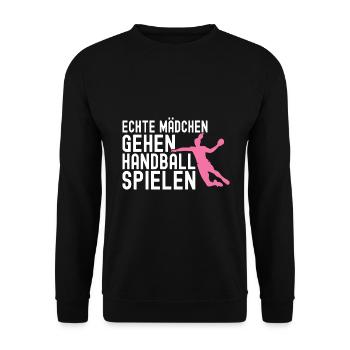 Handball Geschenk für Handballer Handballspieler - Unisex Pullover - Schwarz - Vorne - Alina (178cm) & Michal (187cm)