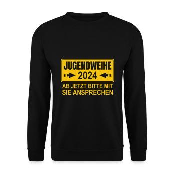 Jugendweihe 2024 Ab Jetzt Bitte Mit Sie Ansprechen - Unisex Pullover - Schwarz - Vorne - Alina (178cm) & Michal (187cm)