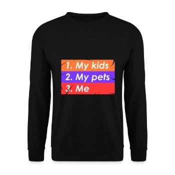 1. Meine Kinder 2. Meine Haustiere 3. Ich - Unisex Pullover - Schwarz - Vorne - Alina (178cm) & Michal (187cm)