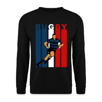 Rugby player on a tricolour background - Unisex Sweatshirt - black - Front - Alina (178cm) & Michal (187cm)
