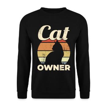 Cat Owner Vintage Look - Unisex Pullover - Schwarz - Vorne - Alina (178cm) & Michal (187cm)