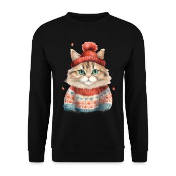 Winterkatze im Strickpullover - Unisex Pullover - Schwarz - Vorne - Alina (178cm) & Michal (187cm)