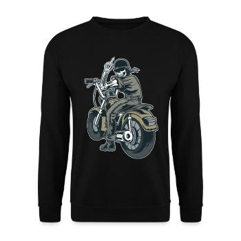 Motorcycle Biker Fuck you Provocation Skeleton - Unisex Sweatshirt - black - Front - Alina (178cm) & Michal (187cm)
