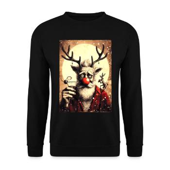 Festive Reindeer with Cocktail and Santa Coat - Unisex Sweatshirt - black - Front - Alina (178cm) & Michal (187cm)