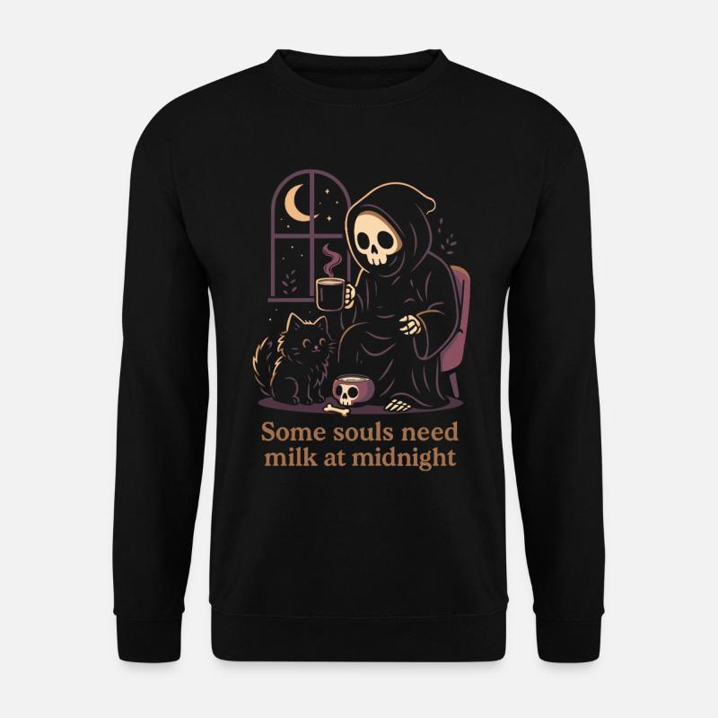 Sensenmann Katze Milch Mitternacht Motiv - Unisex Pullover - Schwarz