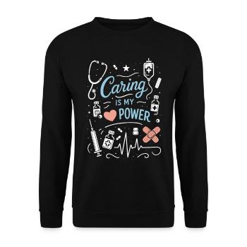 Pflege Beruf Caring is my Power - Unisex Sweatshirt - black - Front - Alina (178cm) & Michal (187cm)
