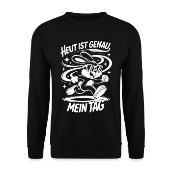 Heute Ist Genau Mein Tag – Cartoon-Hase - Unisex Pullover - Schwarz - Vorne - Alina (178cm) & Michal (187cm)