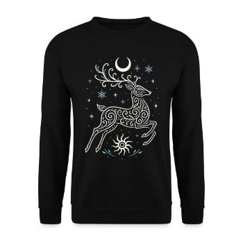 Springender Yule Hirsch mit Sonne & Mond - Unisex Pullover - Schwarz - Vorne - Alina (178cm) & Michal (187cm)
