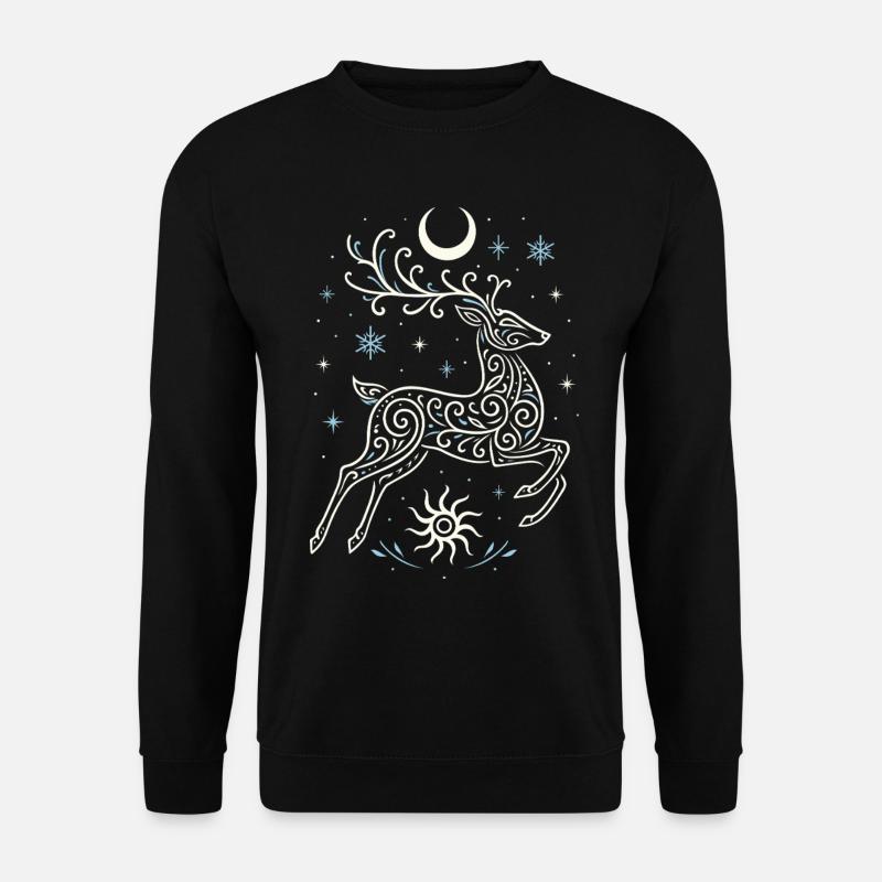 Springender Yule Hirsch mit Sonne & Mond - Unisex Pullover - Schwarz