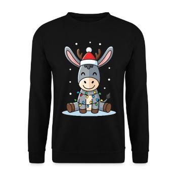 Süßes Esel Elfe Weihnachten Geschenk Niedlich Wint - Unisex Pullover - Schwarz - Vorne - Alina (178cm) & Michal (187cm)