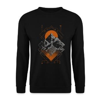 Berge mit Sonne – Geometrisches Linienkunstdesign - Unisex Pullover - Schwarz - Vorne - Alina (178cm) & Michal (187cm)