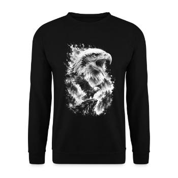 Majestätischer Adler in Bergnatur im Zeichenstil - Unisex Pullover - Schwarz - Vorne - Alina (178cm) & Michal (187cm)