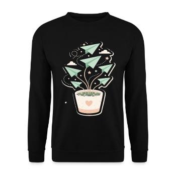 Papierflieger Pflanze Wuchs - Unisex Pullover - Schwarz - Vorne - Alina (178cm) & Michal (187cm)