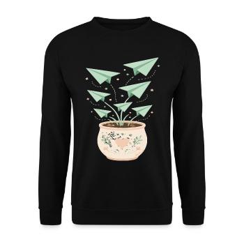 Wachsende Origami-Luftpflanzen - Unisex Pullover - Schwarz - Vorne - Alina (178cm) & Michal (187cm)