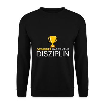 Gewinner haben mehr Disziplin - Unisex Pullover - Schwarz - Vorne - Alina (178cm) & Michal (187cm)