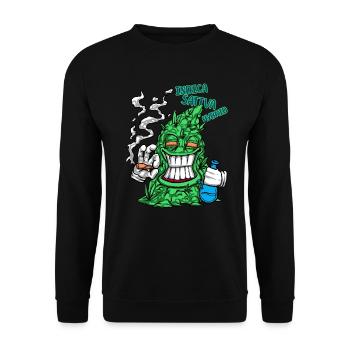 Cannabis Indica Sativa Hybrid Smoking Hemp Gift - Unisex Pullover - Schwarz - Vorne - Alina (178cm) & Michal (187cm)
